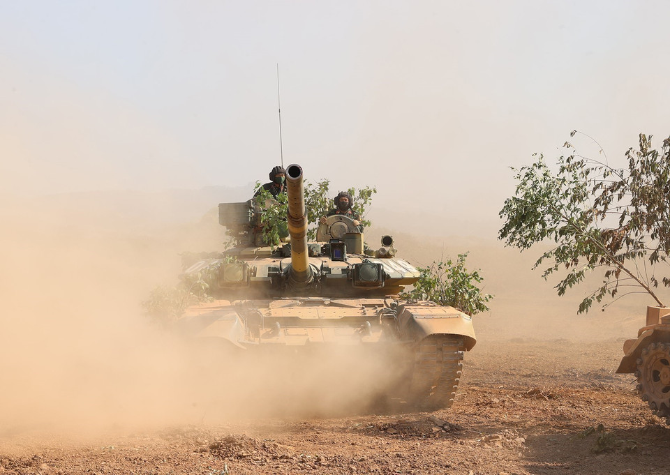 Xe tăng tham tham gia diễn tập. (Ảnh: Dương Giang/TTXVN)