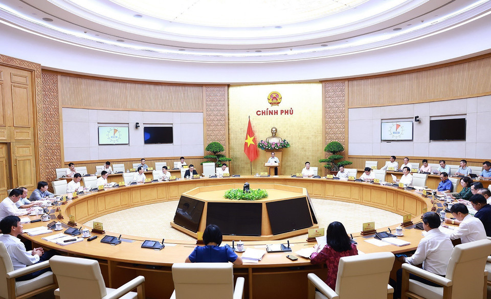 Phiên họp Chính phủ chuyên đề về xây dựng pháp luật tháng 8 năm 2024. (Ảnh: Dương Giang/TTXVN)