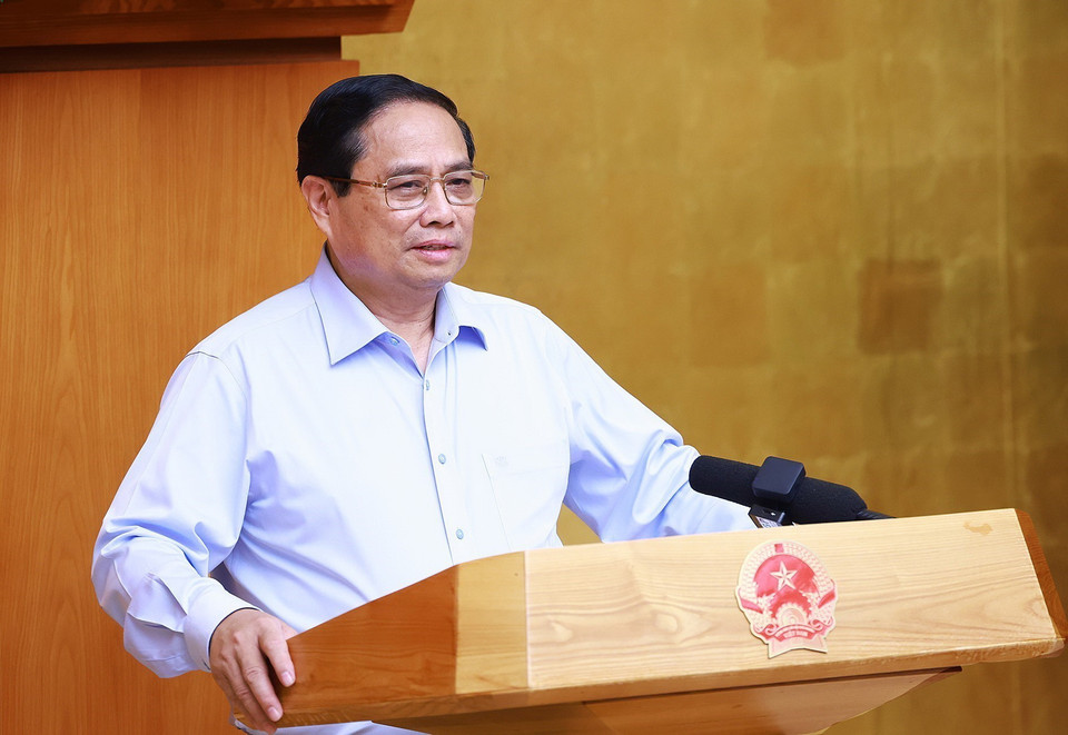 Thủ tướng Phạm Minh Chính chủ trì phiên họp Chính phủ chuyên đề về xây dựng pháp luật tháng 8/2024. (Ảnh: Dương Giang/TTXVN)
