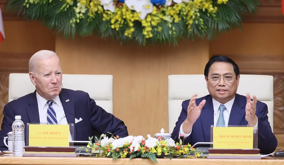 Thủ tướng Phạm Minh Chính phát biểu tại Hội nghị Cấp cao Việt Nam-Hoa Kỳ về Đổi mới Sáng tạo và Đầu tư. (Ảnh: Dương Giang/TTXVN)
