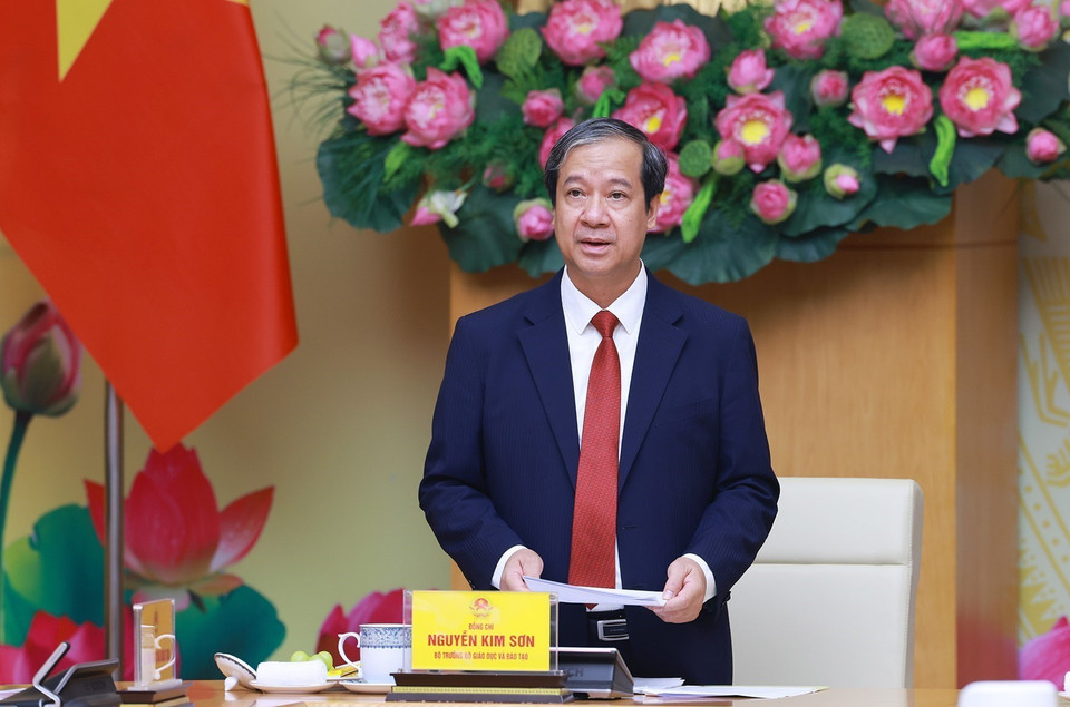 Bộ trưởng Bộ Giáo dục và Đào tạo Nguyễn Kim Sơn phát biểu. (Ảnh: Dương Giang/TTXVN)