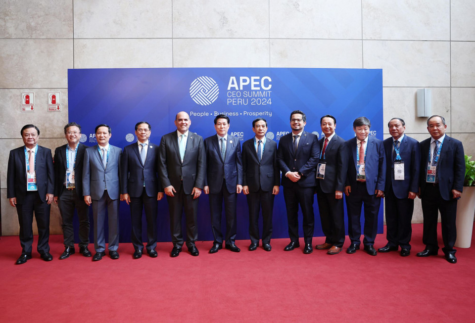 Chủ tịch nước Lương Cường và các đại biểu dự Hội nghị Thượng đỉnh Doanh nghiệp APEC - CEO Summit. (Ảnh: Lâm Khánh/TTXVN)