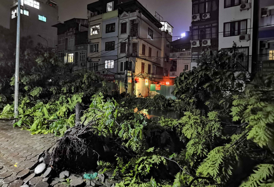 Cả con phố tan hoang trong một cảnh tượng mà người dân sống lâu năm ở đây cũng chưa từng thấy. (Ảnh: Thanh Tùng/TTXVN)