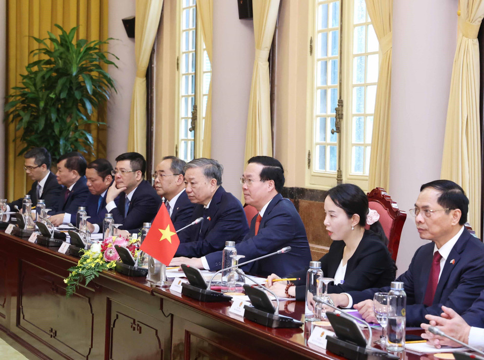 Chủ tịch nước Võ Văn Thưởng phát biểu tại buổi hội đàm. (Ảnh: Thống Nhất/TTXVN)