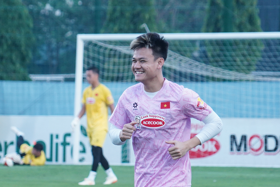 Hậu vệ Hồ Tấn Tài (Công an Hà Nội) quyết tâm cạnh tranh một suất trong đội hình chính thức. (Ảnh: Việt Anh/Vietnam+)