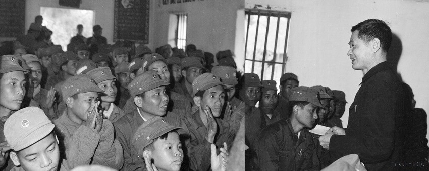 Đồng chí Lê Văn Lương, Bí thư Trung ương Đảng thăm, chúc Tết anh chị em thương binh điều dưỡng X., tỉnh Nam Hà (tháng 2/1970). (Ảnh: Vũ Tạo/TTXVN)