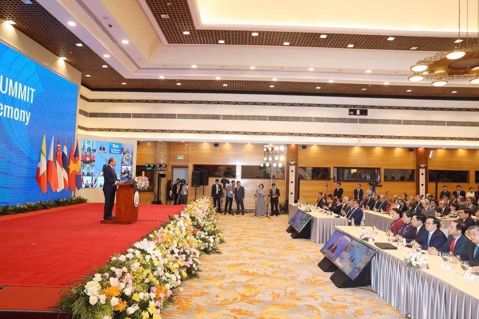 Thủ tướng Nguyễn Xuân Phúc, Chủ tịch ASEAN 2020 phát biểu khai mạc Hội nghị Cấp cao ASEAN lần thứ 36. (Ảnh: Trọng Đức/TTXVN)