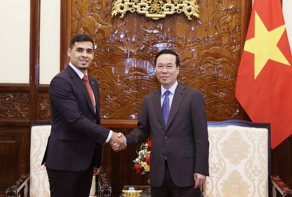 Chủ tịch nước Võ Văn Thưởng tiếp Đại sứ Venezuela Juan Carlos Fernandes Juarez. (Ảnh: Thống Nhất/TTXVN)