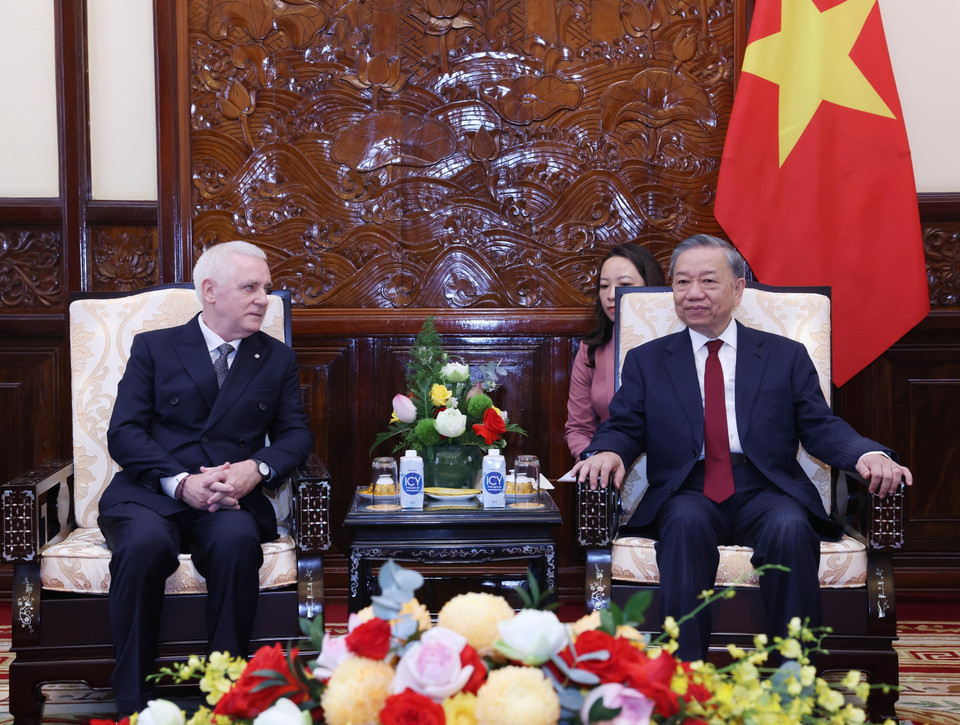 Tổng Bí thư, Chủ tịch nước Tô Lâm tiếp Đại sứ Argentina tại Việt Nam Marcos Antonio Bednarski đến trình Quốc thư. (Ảnh: Lâm Khánh/TTXVN)