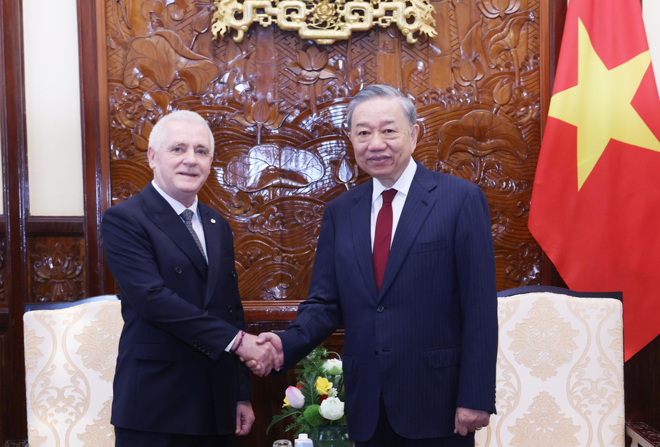 Tổng Bí thư, Chủ tịch nước Tô Lâm tiếp Đại sứ Argentina tại Việt Nam Marcos Antonio Bednarski đến trình Quốc thư. (Ảnh: Lâm Khánh/TTXVN)