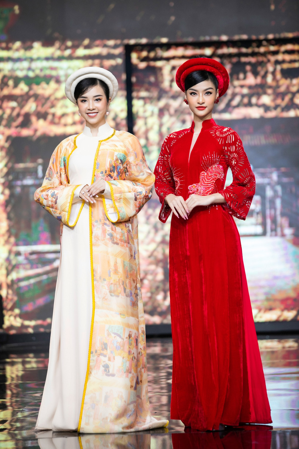 Show trình diễn không chỉ có sự tham gia của Hoa hậu Lương Thùy Linh, Á hậu Thúy An, Phương Anh, Ngọc Thảo, mà còn có sự trở lại của những ‘gương mặt thân quen’ như Người đẹp Nhân ái Mai Phương, Người đẹp Thời trang Thanh Nhàn, Người đẹp có làn da đẹp nhất – Phương Quỳnh… (Ảnh: CTV/Vietnam+)