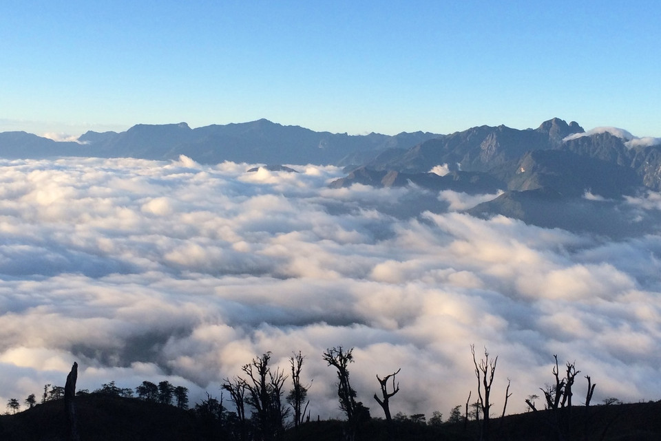 Khoảng 5-6 giờ sáng là thời gian biển mây bao phủ. (Ảnh: Xuân Mai/Vietnam+)