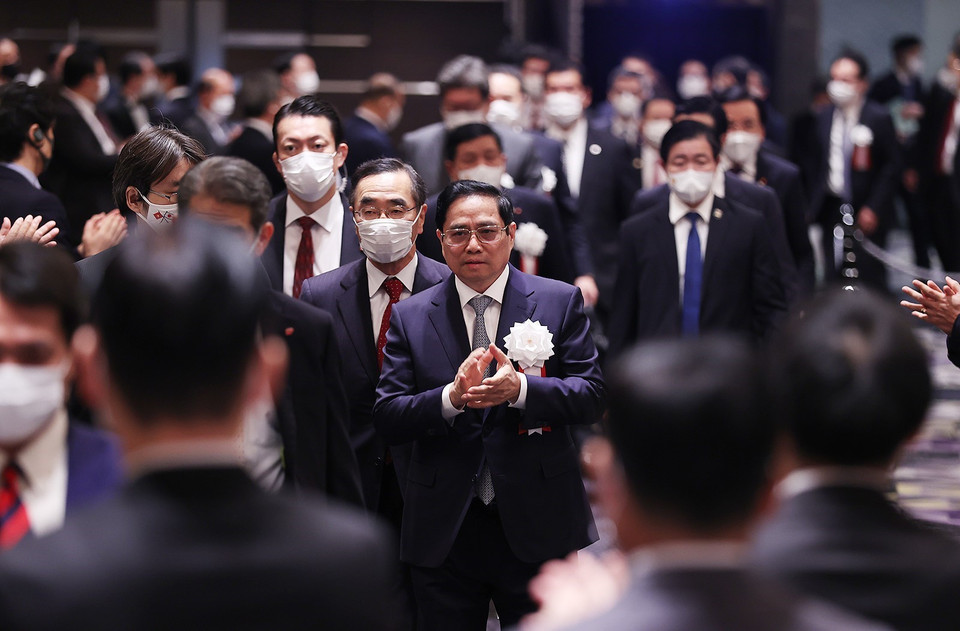 Thủ tướng Phạm Minh Chính đến dự hội nghị. (Ảnh: Dương Giang/TTXVN)