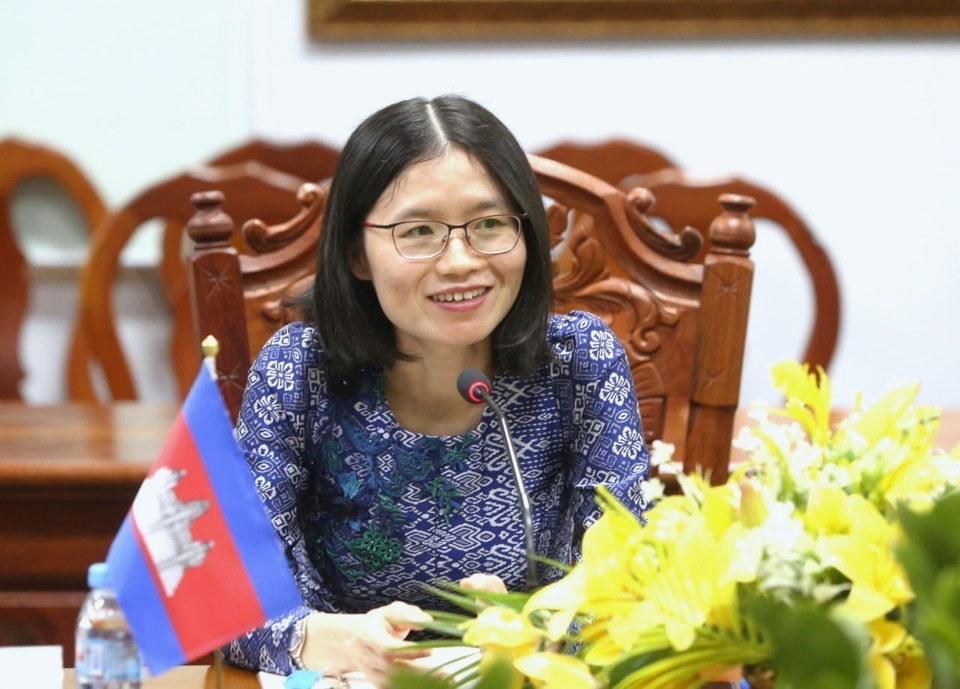 Tổng Giám đốc AKP Sokmom Nimul tại cuộc hội đàm. (Ảnh: Hoàng Minh/TTXVN)