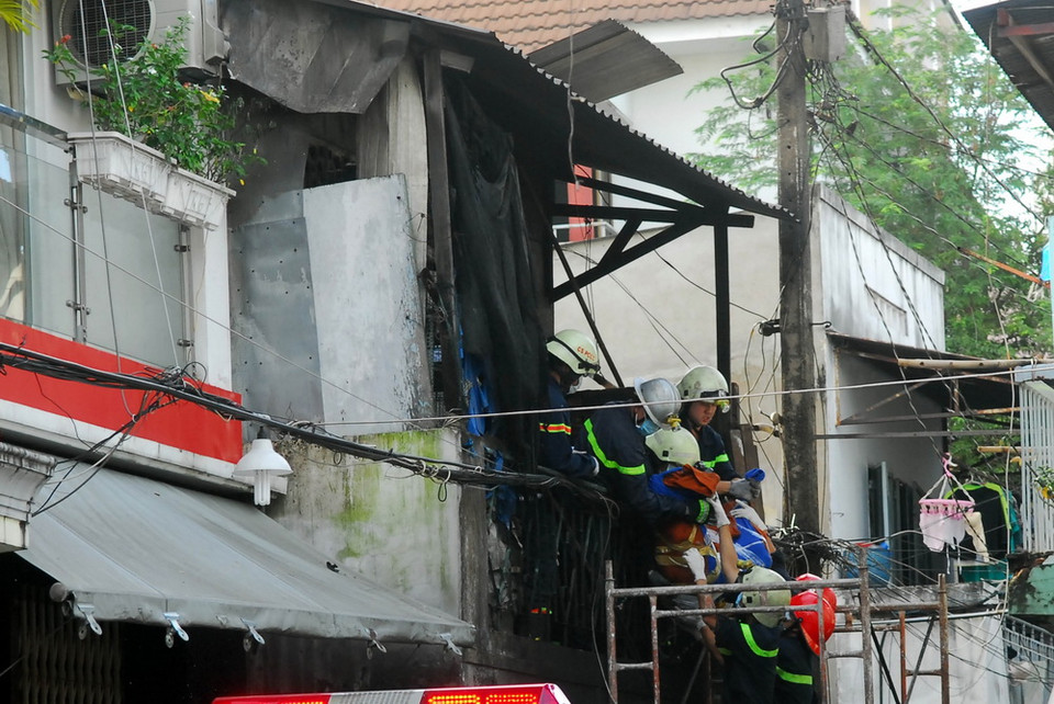 Nguyên nhân vụ cháy đang được điều tra làm rõ. (Ảnh: Mạnh Linh/TTXVN)
