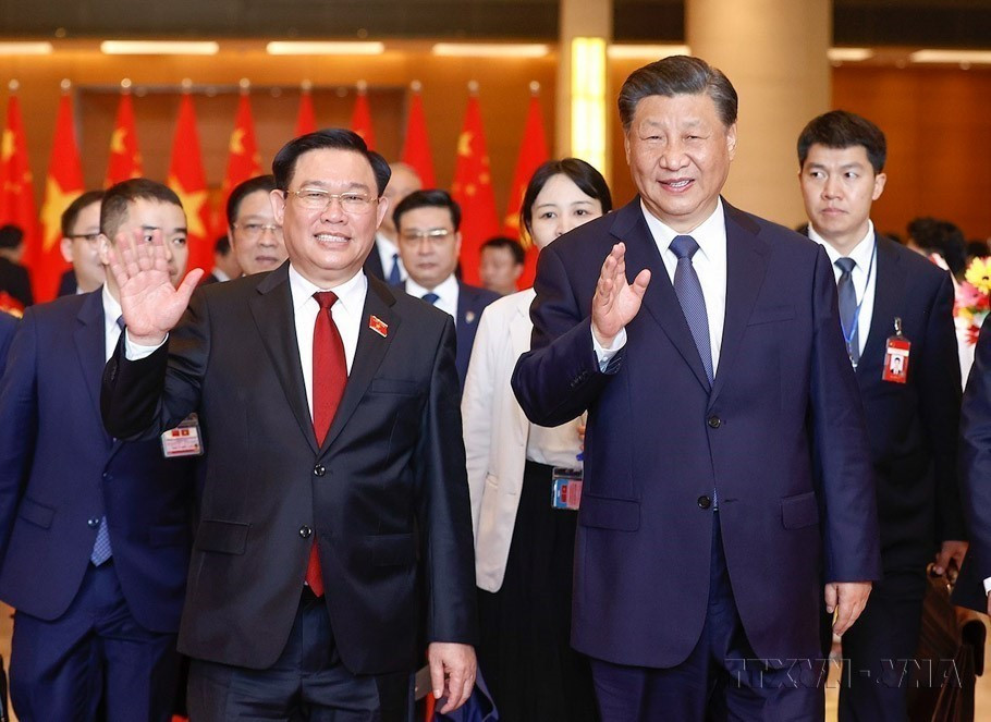 Chủ tịch Quốc hội Vương Đình Huệ hội kiến Tổng Bí thư, Chủ tịch Trung Quốc Tập Cận Bình thăm cấp Nhà nước tới Việt Nam, sáng 13/12/2023. (Ảnh: Doãn Tấn/TTXVN)