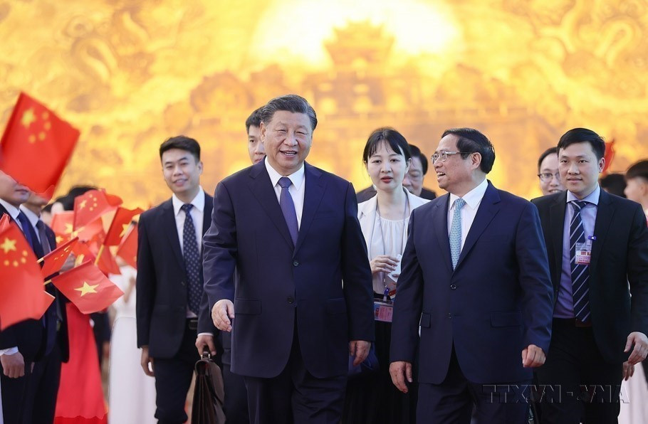 Thủ tướng Chính phủ Phạm Minh Chính hội kiến Tổng Bí thư, Chủ tịch Trung Quốc Tập Cận Bình thăm cấp Nhà nước tới Việt Nam, sáng 13/12/2023. (Ảnh: Dương Giang/TTXVN)