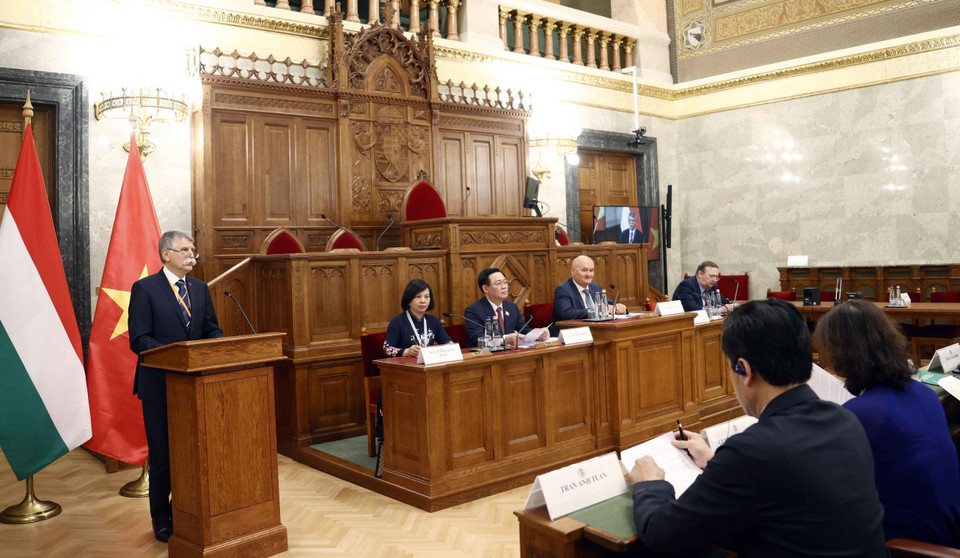 Chủ tịch Quốc hội Hungary László Kövér phát biểu (Ảnh: Doãn Tấn/TTXVN)