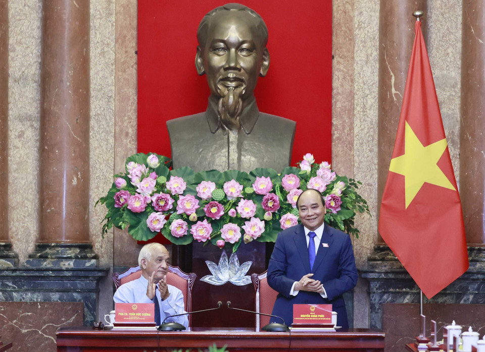 Chủ tịch nước Nguyễn Xuân Phúc phát biểu tại buổi làm việc.(Ảnh:Thống Nhất/TTXVN)