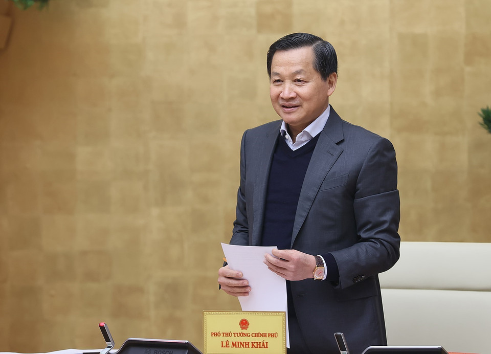 Phó Thủ tướng Lê Minh Khái phát biểu. (Ảnh: Dương Giang/TTXVN)