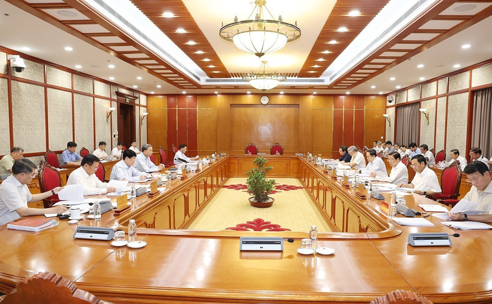 Bộ Chính trị họp cho ý kiến về Quy hoạch Thành phố Hồ Chí Minh thời kỳ 2021-2030, tầm nhìn đến năm 2050. (Ảnh: Trí Dũng/TTXVN)