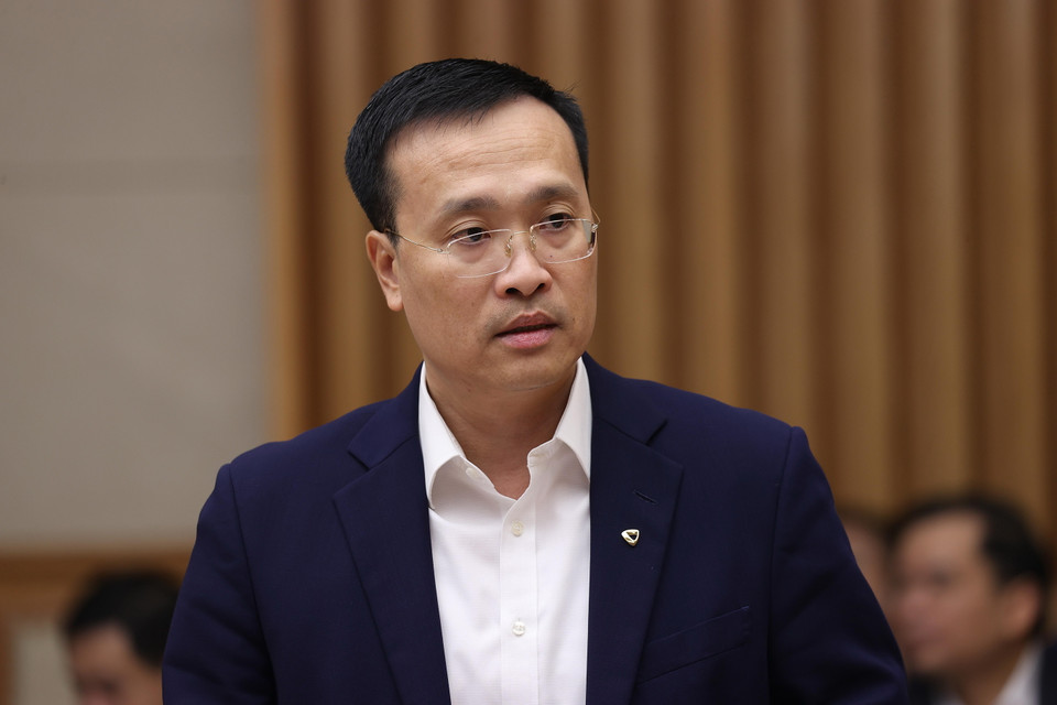 Chủ tịch Hội đồng quản trị Ngân hàng Ngoại thương Việt Nam (Vietcombank) Phạm Quang Dũng phát biểu. (Ảnh: Dương Giang/TTXVN)