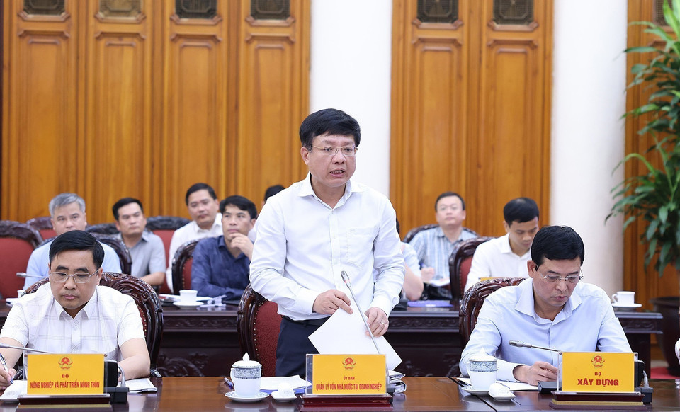 Phó Chủ tịch Ủy ban Quản lý Vốn Nhà nước tại Doanh nghiệp Hồ Sỹ Hùng phát biểu. (Ảnh: Dương Giang/TTXVN)