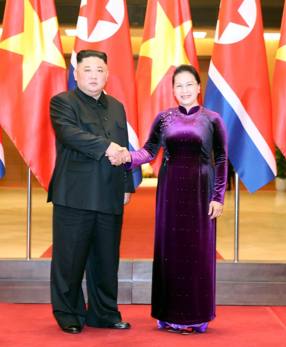 Chủ tịch Quốc hội Nguyễn Thị Kim Ngân hội kiến Chủ tịch Triều Tiên Kim Jong-un. (Ảnh: Trọng Đức/TTXVN)