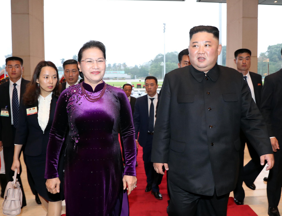 Chủ tịch Quốc hội Nguyễn Thị Kim Ngân hội kiến Chủ tịch Triều Tiên Kim Jong-un. (Ảnh: Trọng Đức/TTXVN)