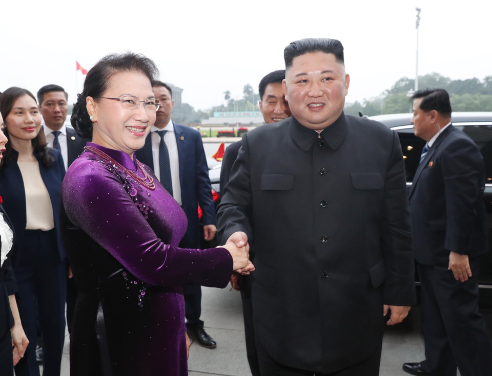 Chiều 1/3, tại Nhà Quốc hội, Chủ tịch Quốc hội Nguyễn Thị Kim Ngân hội kiến Chủ tịch Triều Tiên Kim Jong-un. (Ảnh: Trọng Đức/TTXVN)