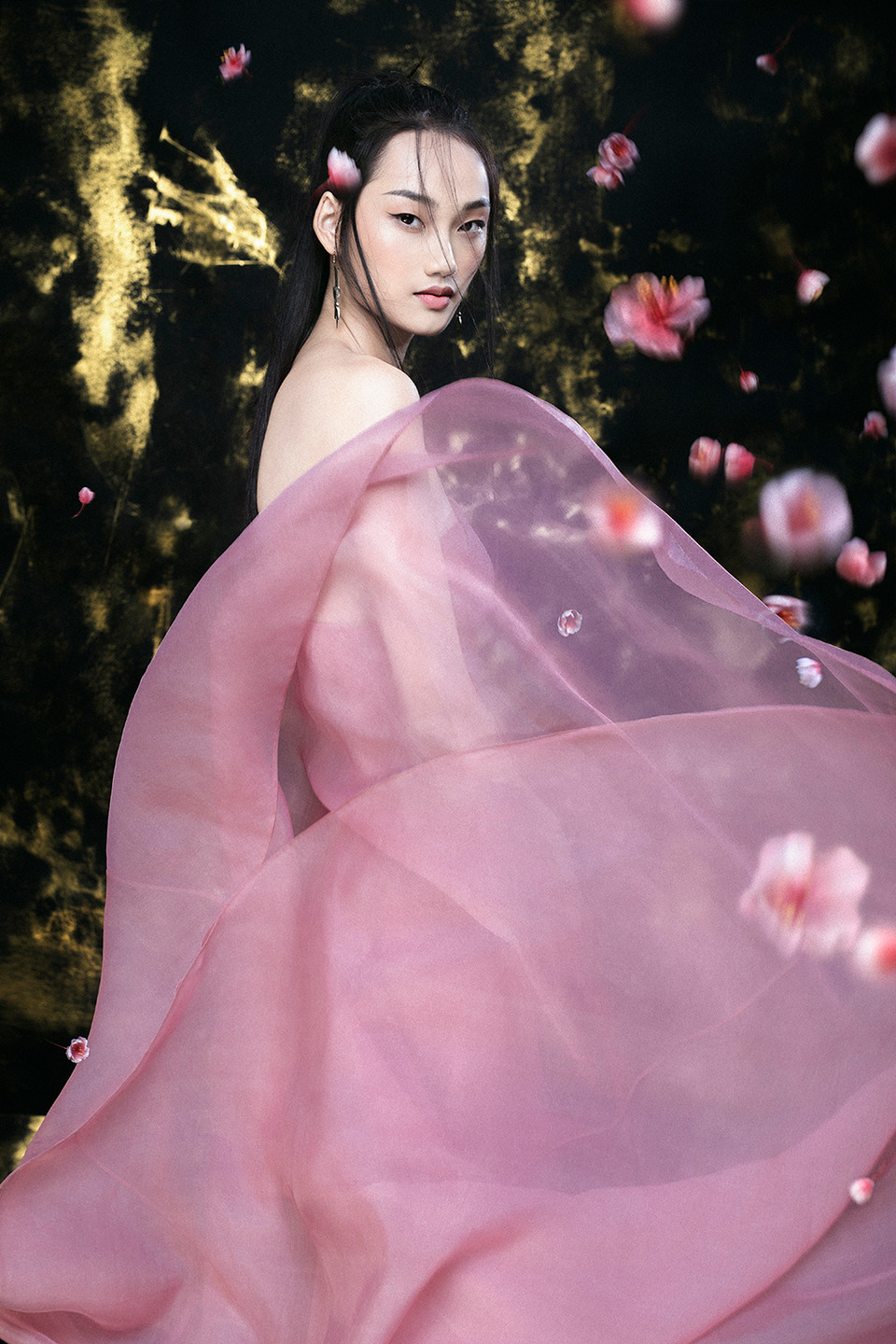 Nếu như Tuyết Lan hay ‘nàng thơ’ Thùy Trang và Hương Ly là những gương mặt mẫu quen thuộc trong các bộ ảnh chụp bộ sưu tập của Trần Hùng thì lần này, anh quyết định chọn gương mặt hoàn toàn mới là Quỳnh Anh. (Ảnh: Shin Vox/Vietnam+)