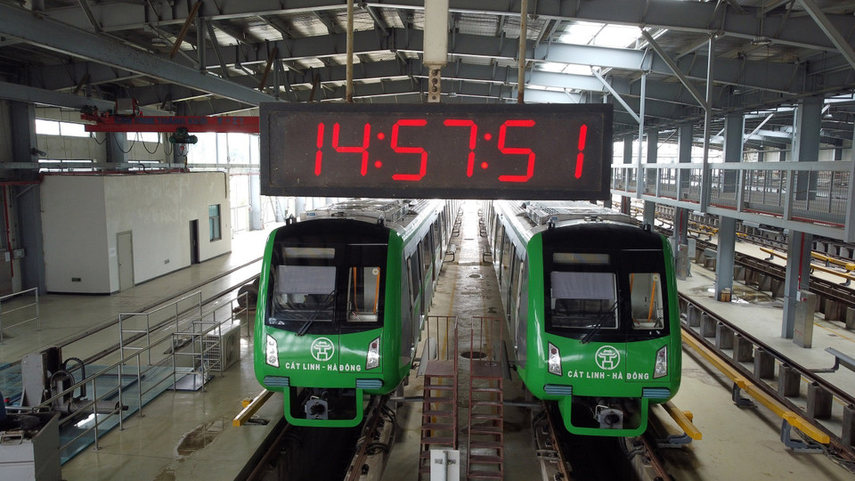 Khu vực Depot Yên Nghĩa - ga cuối của các đoàn tàu xuất phát và đưa về duy tu, bảo dưỡng sau khi dừng hoạt động mỗi ngày. (Ảnh: Huy Hùng/TTXVN)