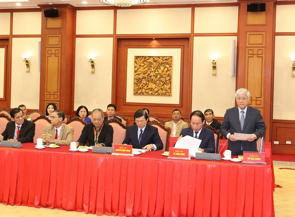 Đồng chí Đỗ Văn Chiến, Bí thư Trung ương Đảng, Chủ tịch Ủy ban Trung ương Mặt trận Tổ quốc Việt Nam phát biểu. (Ảnh: Trí Dũng/TTXVN)