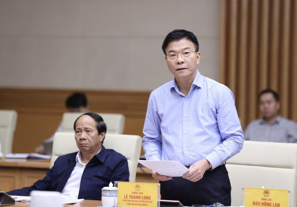 Bộ trưởng Bộ Tư pháp Lê Thành Long phát biểu. (Ảnh: Dương Giang/TTXVN)