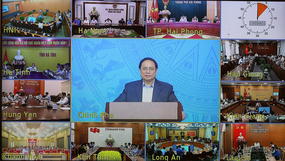 Thủ tướng Phạm Minh Chính, Trưởng Ban Chỉ đạo chủ trì Phiên họp lần thứ 18 Ban Chỉ đạo phòng, chống dịch COVID-19. (Ảnh: Dương Giang/TTXVN)