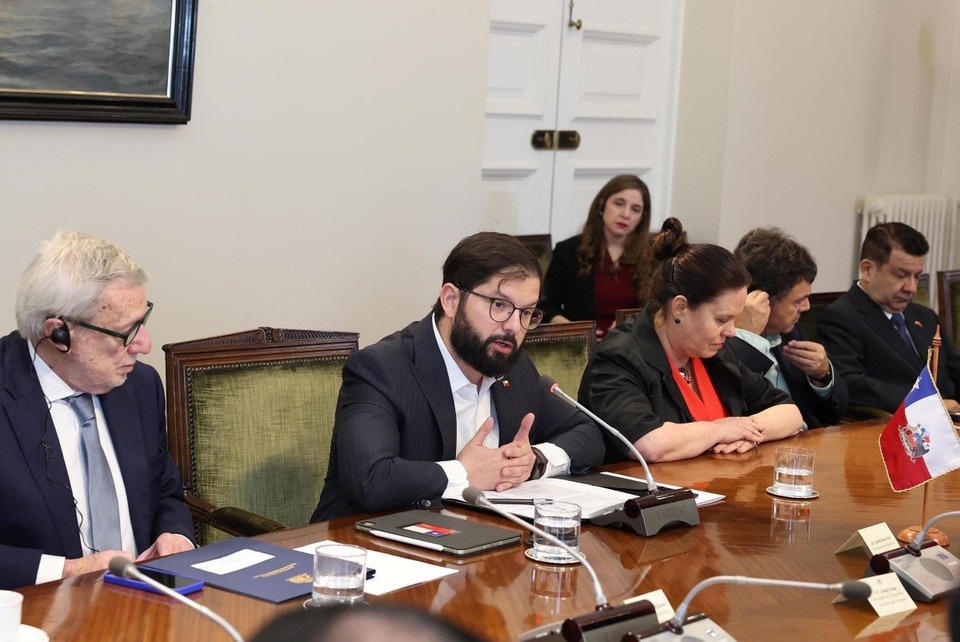 Tổng thống Chile Gabriel Boric Font phát biểu tại cuộc hội đàm với Chủ tịch nước Lương Cường. (Ảnh: Lâm Khánh/TTXVN)