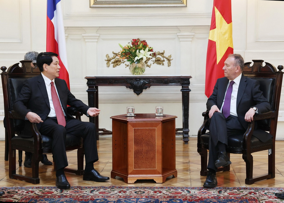 Chủ tịch nước Lương Cường hội kiến Chủ tịch Thượng viện Chile José García Ruminot. (Ảnh: Lâm Khánh/TTXVN)