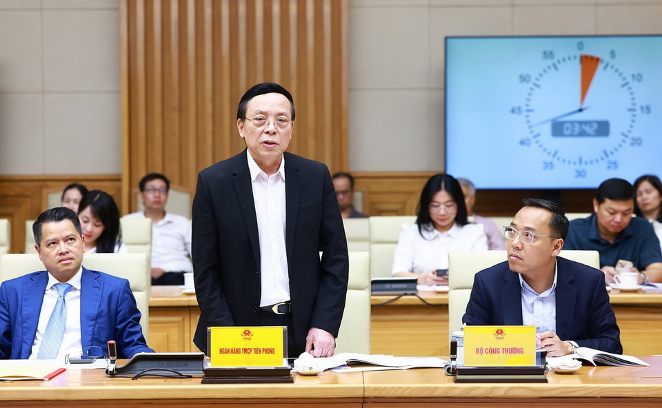 Ông Đỗ Minh Phú, Chủ tịch Ngân hàng Thương mại cổ phần Tiên Phong (TPBank) phát biểu. (Ảnh: Dương Giang/TTXVN)