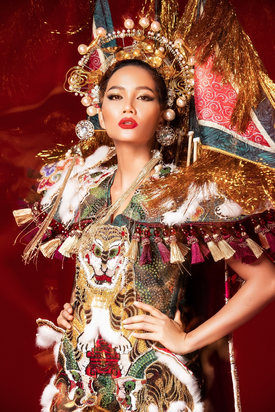 Lấy ý tưởng từ tranh thờ Ngũ hổ của dòng tranh Hàng Trống (Hà Nội) – một dòng tranh dân gian lâu đời của người Việt Nam, thí sinh Thanh Nhàn mong muốn giới thiệu nét đẹp văn hóa này với bạn bè quốc tế. 