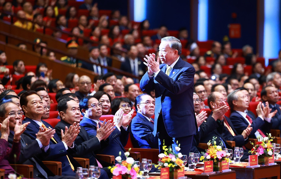 Tổng Bí thư, Chủ tịch nước Tô Lâm dự phiên khai mạc trọng thể Đại hội X Mặt trận Tổ quốc Việt Nam. (Ảnh: TTXVN)