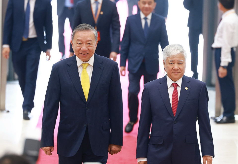 Tổng Bí thư, Chủ tịch nước Tô Lâm đến dự khai mạc Đại hội X Mặt trận Tổ quốc Việt Nam. (Ảnh: TTXVN)