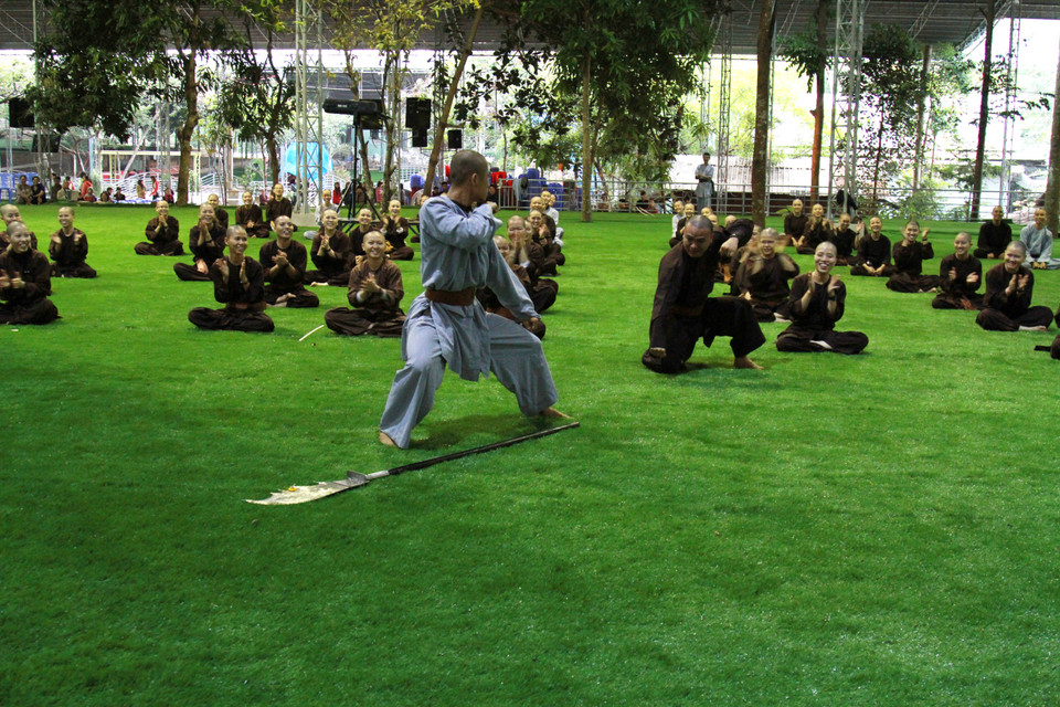 Các thế võ đều do Sư Phụ, trụ trì chùa Phật Quang, Thượng tọa Thích Chân Quang viết ra. (Ảnh: Xuân Mai/Vietnam+)