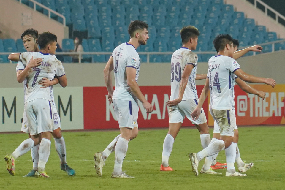 Chung cuộc, Hà Nội FC giành chiến thắng 2-1 trước Wuhan Three Towns và có được 3 điểm đầu tiên tại đấu trường C1 châu Á. (Ảnh: Việt Anh/Vietnam+)