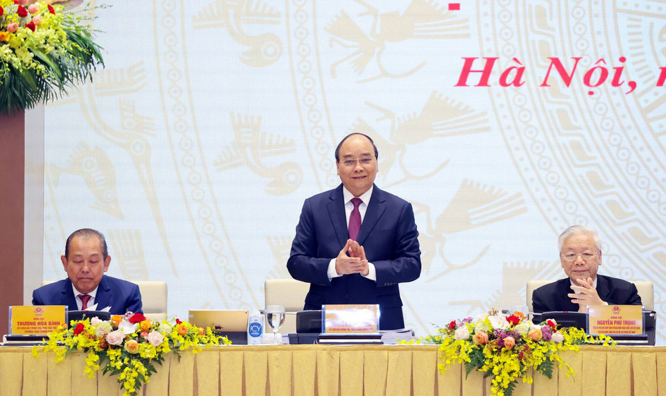 Thủ tướng Nguyễn Xuân Phúc tại hội nghị. (Ảnh: Thống Nhất/TTXVN)