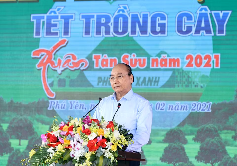 Thủ tướng Nguyễn Xuân Phúc phát biểu tại lễ phát động 'Tết trồng cây' Xuân Tân Sửu năm 2021. (Ảnh: Thống Nhất/TTXVN)