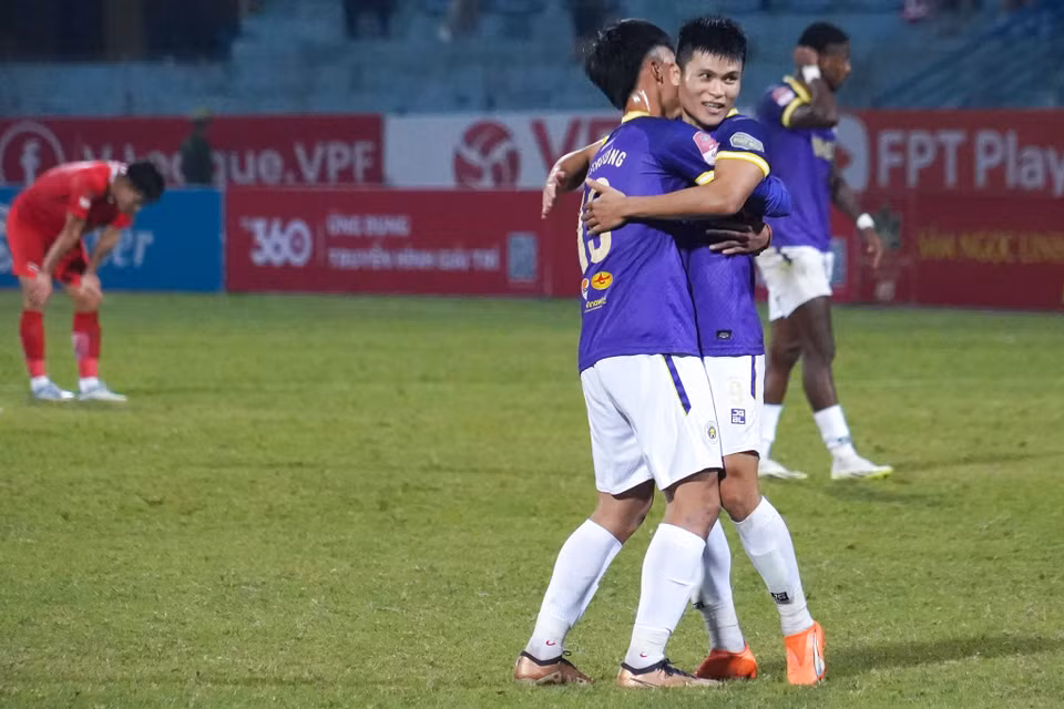 Chung cuộc, Tuấn Hải và các đồng đội giành chiến thắng với tỷ số 2-0 trước Thể Công-Viettel. (Ảnh: Việt Anh/Vietnam+)