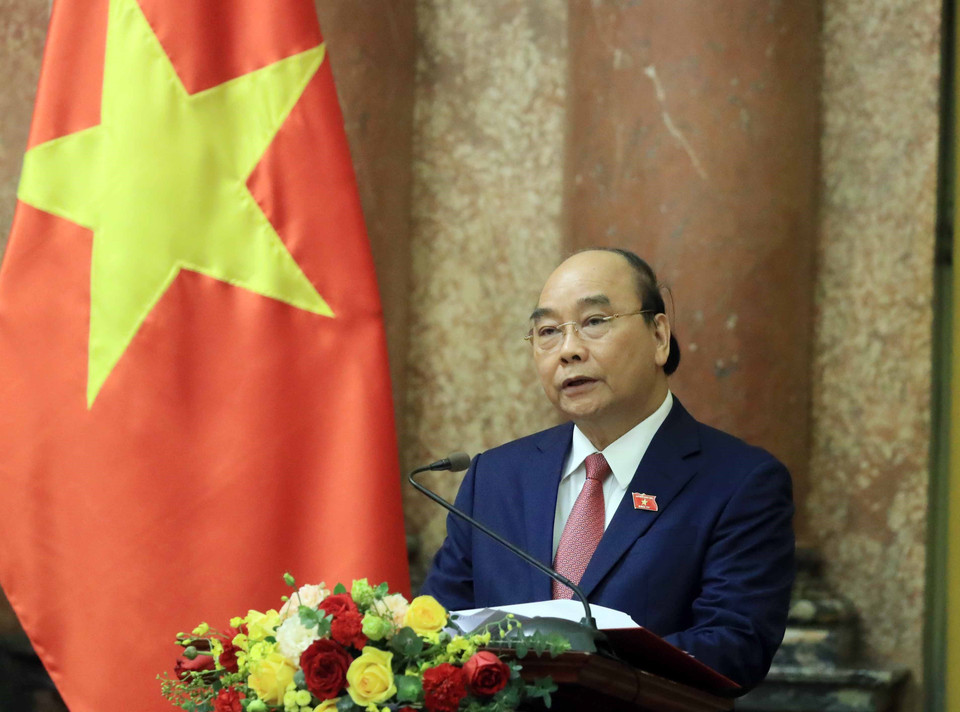 Chủ tịch nước Nguyễn Xuân Phúc phát biểu. (Ảnh: Thống Nhất/TTXVN)