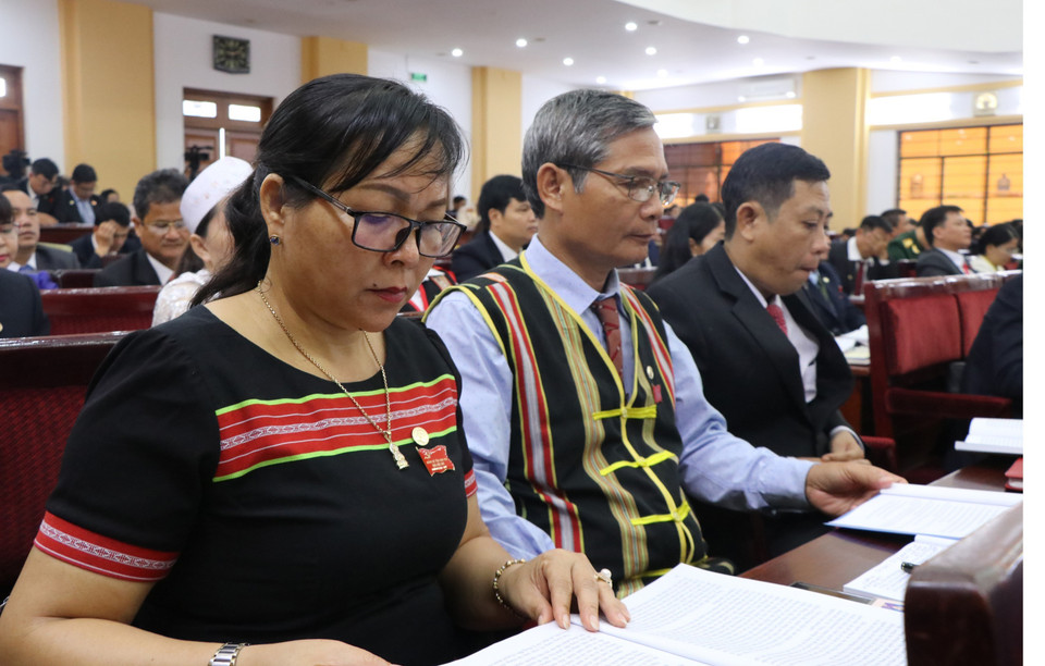 Đại biểu các dân tộc thiểu số tỉnh Kon Tum về dự đại hội. (Ảnh: Cao Nguyên/TTXVN)