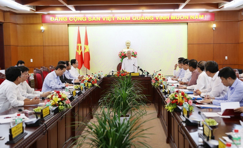 Chiều 10/11, tại thành phố Buôn Ma Thuột, Tổng Bí thư, Chủ tịch nước Nguyễn Phú Trọng làm việc với Ban Thường vụ Tỉnh ủy Đắk Lắk. Trong ảnh: Tổng Bí thư, Chủ tịch nước Nguyễn Phú Trọng phát biểu tại buổi làm việc với Ban Thường vụ Tỉnh ủy Đắk Lắk. (Ảnh: Trí Dũng/TTXVN)