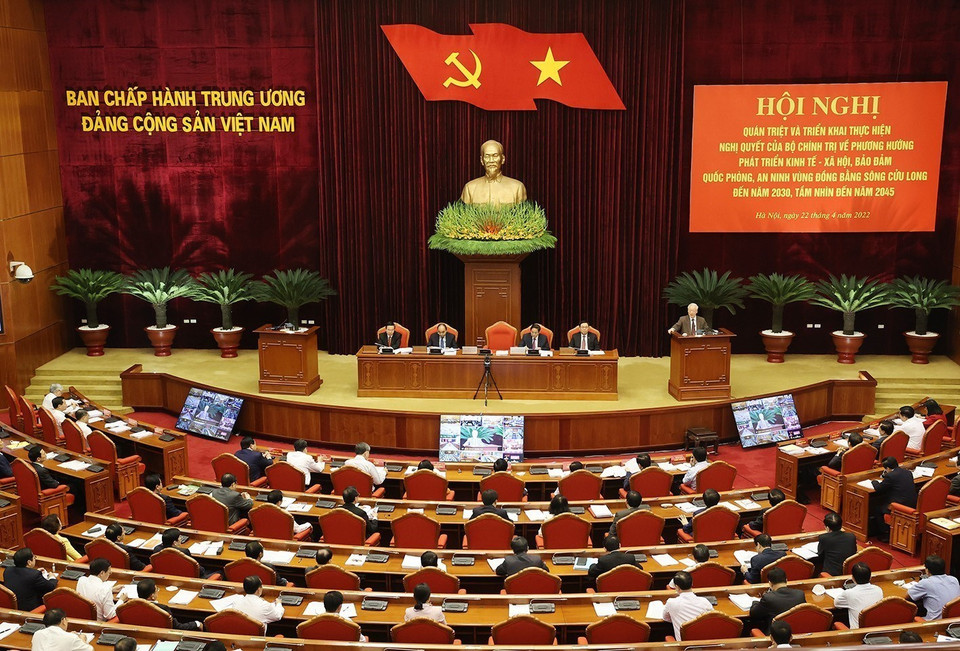 Tổng Bí thư Nguyễn Phú Trọng phát biểu kết luận hội nghị. (Ảnh: Trí Dũng/TTXVN)